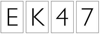 Négy különálló négyzet, mindegyikben egy karakter: E, K, 4, 7.