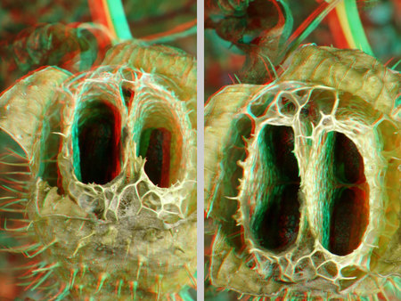 A képen egy növényi magház látható 3D hatású képen, részletesen bemutatva a magház szerkezetét.
