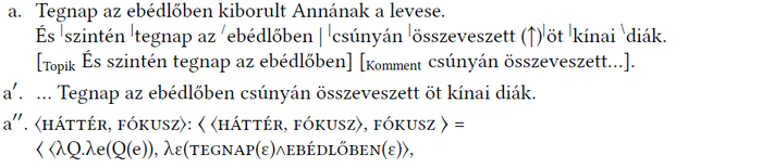 Nyelvészeti elemzés a mondatszerkezetről, fókusz és háttér viszonyról, kínai diákokkal kapcsolatos mondatokkal.