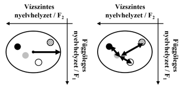Két diagram a nyelvhelyzet változásáról, vízszintes és függőleges tengelyekkel.