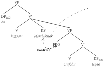 Nyelvtani fa diagram kontroll struktúrával Nyelvtani fa diagram, amely a mondat szerkezetét és kontroll struktúrát mutatja be.