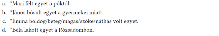Négy mondat, mindegyik csillaggal kezdődik, jelezve a nyelvtani helytelenséget.