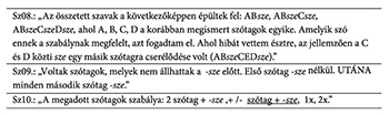 Összetett szavak képzésének szabályai és példái A képen összetett szavak képzésének szabályai és példái láthatók, valamint a szótagok elhelyezkedésének szabályai.