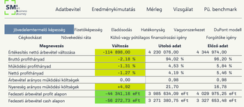 Pénzügyi elemzés táblázat a jövedelemtermelő képességről, mutatók és változások.
