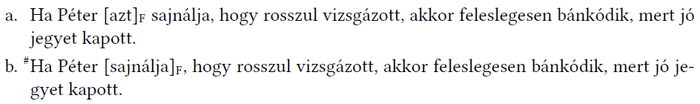 Két mondat Péter vizsgázásáról, az első helyes, a második hibás, '#' jelöléssel.