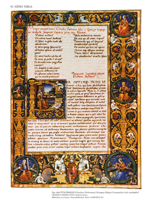 Ptolemaiosz Almagest kézirat illusztrációval Ptolemaiosz Almagest kézirat oldala, díszes illusztrációkkal és latin szöveggel