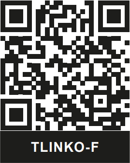 Fekete-fehér QR-kód, alatta TLINKO-F felirat látható.