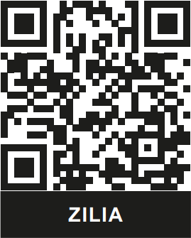 Fekete-fehér QR-kód, alatta ZILIA felirat.