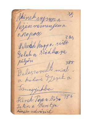 Régi jegyzetfüzet oldal kézzel írt szövegekkel és számokkal