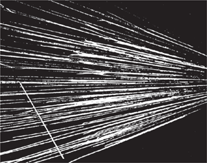 Részecskefizikai kísérlet során rögzített részecskepályák láthatók a képen.