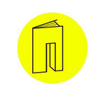 Stilizált könyv sárga körben Stilizált könyv grafika sárga körben, modern logó design