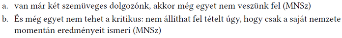Két mondat, amelyek szabályokat vagy feltételeket írnak le, MNSz jelöléssel.