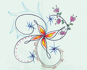 Színes virágos és geometrikus mintákkal díszített rajz Színes rajz virágos és geometrikus mintákkal, művészi díszítés.