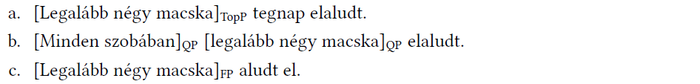 Szintaktikai szerkezetek három mondatban Három mondat különböző szintaktikai szerkezetekkel, macskákról és alvásról.