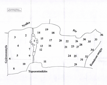 Táp határának dűlőnevei térkép Térkép Táp határának dűlőneveivel, rajzolta dr. Balogh Ádámné. Látható települések: Nyalka, Pér, Győrszönyfa, Táp, Komárom megye.