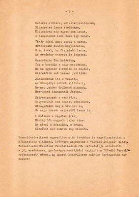 Gépelt vers a termelőszövetkezetek munkájáról és eredményeiről, 1975-ből.