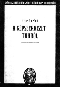 Terplán Zénó 'A gépszerkezettanról' könyv borítója, Magyar Tudományos Akadémia logóval