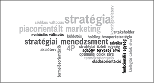 Szófelhő üzleti és marketing kifejezésekkel, mint stratégia, menedzsment, 4P.