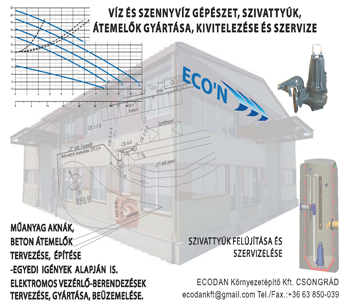 Víz és szennyvíz gépészet, szivattyúk és átemelők szolgáltatások Víz és szennyvíz gépészeti szolgáltatások, szivattyúk, átemelők gyártása, kivitelezése és szervize, ECODAN Környezetépítő Kft.